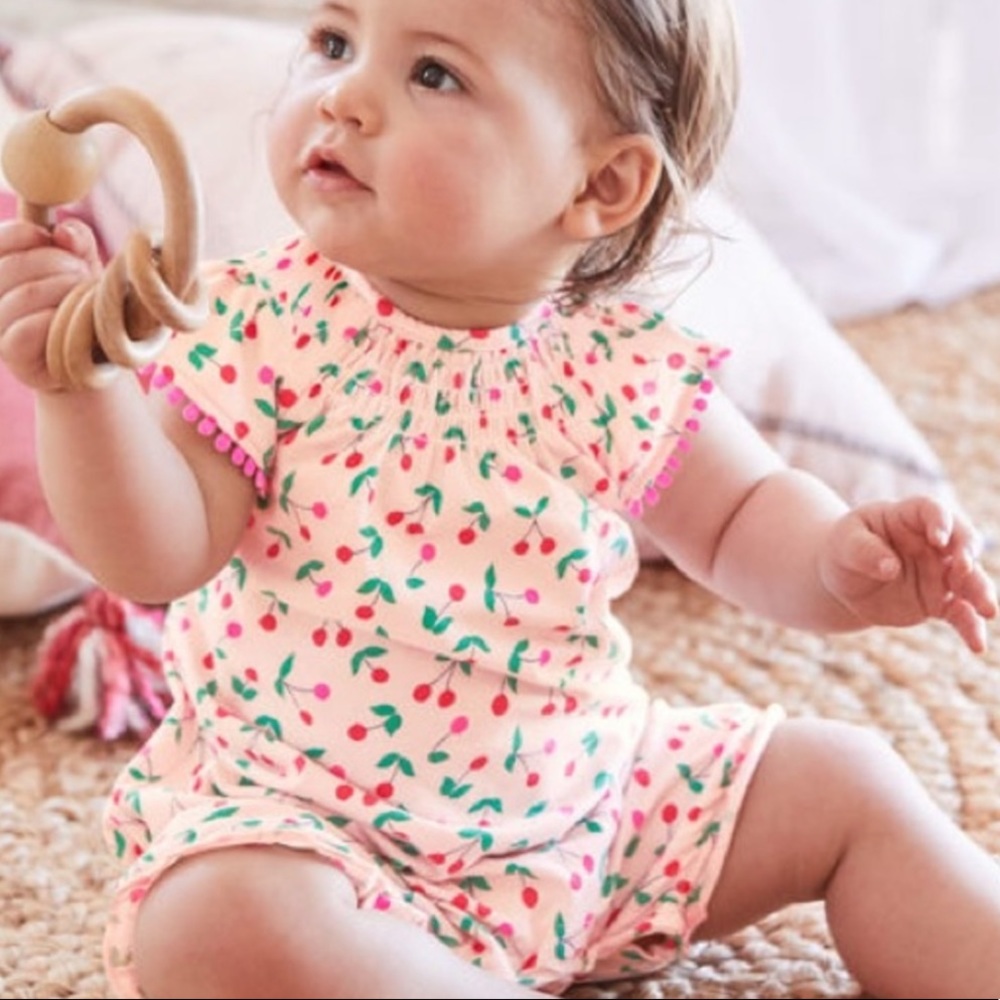 Mini Boden sweet cherries romper playsuit 6-12mo